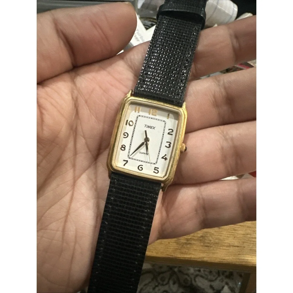 Working Vtg Timex Tank Watch Men Gold Tone 26mm New Strap Quartz New Battery Run